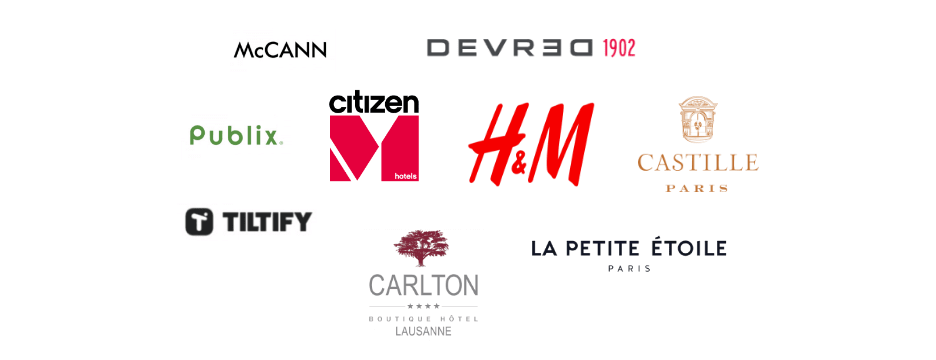 
  Logotypy wszystkich renomowanych firm, które wybrały Laurastar jako swojego partnera w zakresie higieny lub prasowania.
                          
